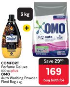 Comfort Perfume Deluxe 800ml Plus Omo Auto Washing Powder Flexi. Bag 3kg-For Both.
