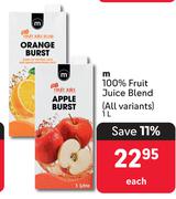 M 100% Fruit Juice Blend (All Variants)-1Ltr Each