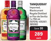 Tanqueray Imported,Blackcurrent Royale Distilled Or Flor De Sevilla- 750ml Each