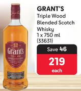 Grant's Triple Wood Blended Scotch Whisky-750ml Each