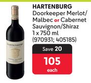 Hartenburg Doorkeeper Merlot/Malbec Or Cabernet Sauvignon/Shiraz-750ml Each
