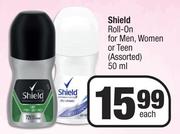 Shield Roll On For Men, Women Or Teen Assorted-50ml Each