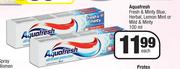 Aquafresh Fresh & Minty Blue,Herbal,Lemon Mint Or Mild & Minty-100ml Each