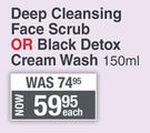 T-Zone Charcoal & Bamboo Deep Cleansing Face Scrub Or Black Detox Cream Wash-150ml Each