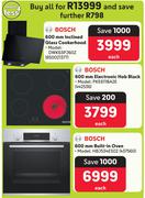 Bosch 600mm Inclined Glass Cookerhood+600mm Electronic Hob Black+600mm Built In Oven-All For