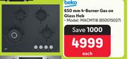 Beko 650mm 4 Burner Gas On Glass Hob MACM11B