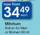 Mitchum Roll On For Men Or Women-50ml Each