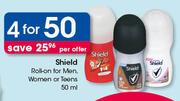 Shield Roll On For Men, Women Or Teens-4 x 50ml