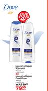 Dove Intensive Repair Shampoo 400ml Or Intensive Repair Conditioner 360ml-Each