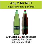 Appletiser Or Grapetiser Sparkling Fruit Juice-For 2 x 1.25L