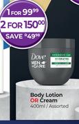 Dove Body Cream Or Lotion Assorted-400ml Each