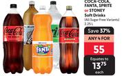 Coca Cola, Fanta, Sprite Or Stoney Soft Drinks (All Sugar Free Variants)-For Any 4 x 2.25L