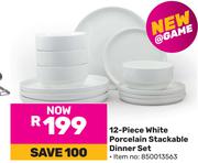 12-Piece White Porcelain Stackable Dinner Set