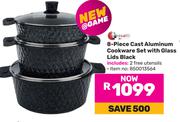 Tissolli 8-Piece Cast Aluminium Cookware Set With Glass Lids (Black)