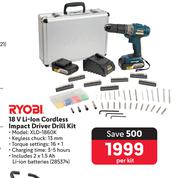 Ryobi 18V Li-Ion Cordless Impact Driver Drill Kit 285374-Per Kit