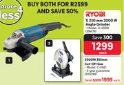 Ryobi 230mm 2000W Angle Grinder 394176 + Ryobi 2000W 355mm Cut-Off Saw-For Both