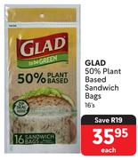 Glad 50% Plant Based Sandwich Bags-16's Pack
