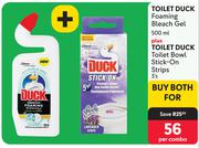 Toilet Duck Foaming Bleach Gel 500ml & Toilet Duck Toilet Bowl Stick-On Strips 3's Pack-For Both