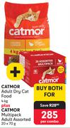 Catmor Adult Dry Cat Food 4Kg Plus Catmor Multipack Adult Assorted 20 x 70g-For Both