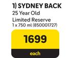 Sydney Back 25 Year Old Limited Reserve-750ml Each