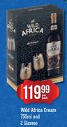Wild Africa Cream-750ml & 2 Glasses-Per Pack