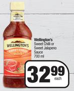 Wellington's Sweet Chilli Or Sweet Jalapeno Sauce-700ml Each
