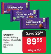 Cadbury Astros, Bubbly Slab Or Chocolate Slabs (All Variants)-For Any 3 x 150g