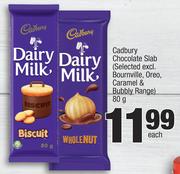 Cadbury Chocolate Slab (Selected Excl. Bournville, Oreo,Caramel & Bubbly Range)-80g Each