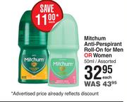 Mitchum Anti Perspirant Roll On For Men Or Women Assorted-50ml Each