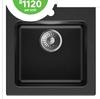 Burin Single Bowl Square Kitchen Sink 46.5 x 47.5 x 18cm Black 81500093