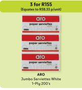 Aro Jumbo Serviettes White 1 Ply-For 3 x 200's