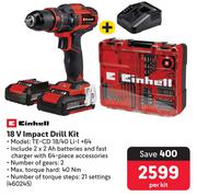 Einhell 18V Impact Drill Kit TE-CD 18/40 Li-I +64-Per Kit