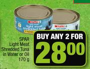 Spar Light Meat Shredded Tuna In Water Or Oil-2 x 170g