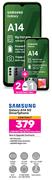 2 x Samsung Galaxy A14 5G Smartphone-On 1.2GB Red Top Up Core More Data