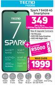 Tecno Spark 7 64GB 4G Smartphone-On 1.2GB Red Top Up Core More Data