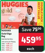 Huggies Gold Giga Bag-108/120/132/152's Pack Each