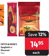Fatti's & Moni's Spaghetti Or Macaroni-500g Each