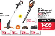 Worx 20V Blower & Trimmer Combo Plus Battery WX901-Per Combo