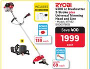 Ryobi 4300cc Brush Cutter 2 Stroke Plus Universal Trimming Head & Line KIT462-Each
