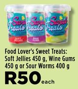 Food Lover's Sweet Treats: Soft Jellies 450g, Wine Gums 450g Or Sour Worms 400g-Each