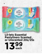 Lil-Lets Essential Pantyliners Scented Or Unscented-20s/25s Each