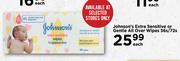Johnson's Extra Sensitive Or Gentle All Over Wipes-56s/72s Each