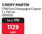 Remy Martin 1738 Fine Champagne Cognac-750ml Each