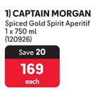 Captain Morgan Spiced Gold Spirit Aperitif-750ml Each