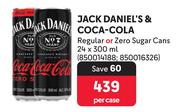 Jack Daniel's & Coca Cola Regular Or Zero Sugar Cans-24 x 300ml Per Case