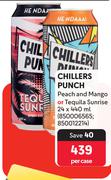 Chillers Punch Peach & Mango Or Tequila Sunrise-24 x 440ml Per Case