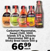 Carbsmart Mayonnaise, Sweet Chilli, 1000 Islands 375g-Each