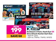 Xshot Kickback 2 Pack, Hawk Eye Or Dino Attack Hunter Dart Gun