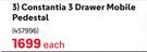 Constantia 3 Drawer Mobile Pedestal-Each