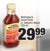 Wellington's Sweet Chilli Or Jalepeno Sauce-700ml Each